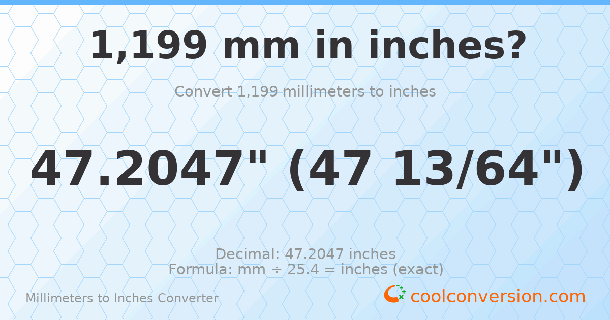 1199 mm to inches — 47.2047"