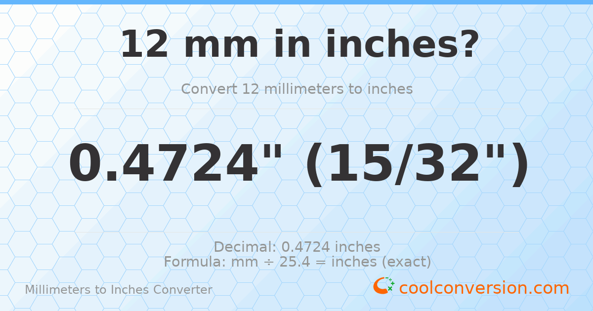 12 mm to inches — 0.4724"