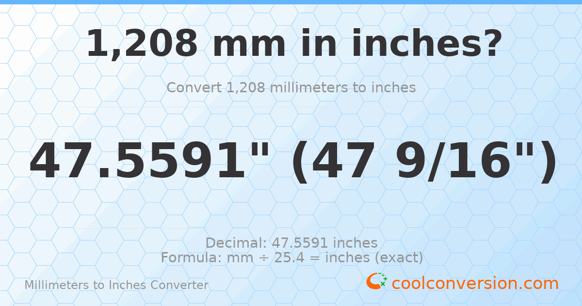 1208 mm to inches — 47.5591"