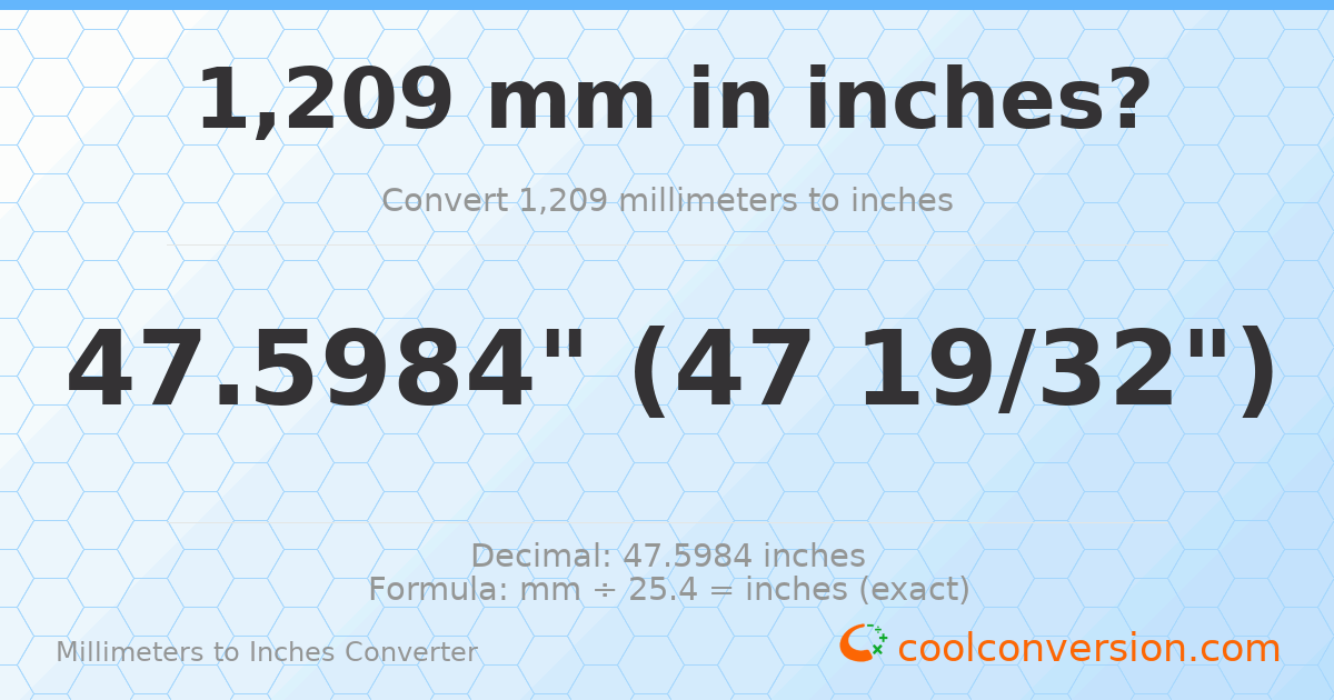 1209 mm to inches — 47.5984"