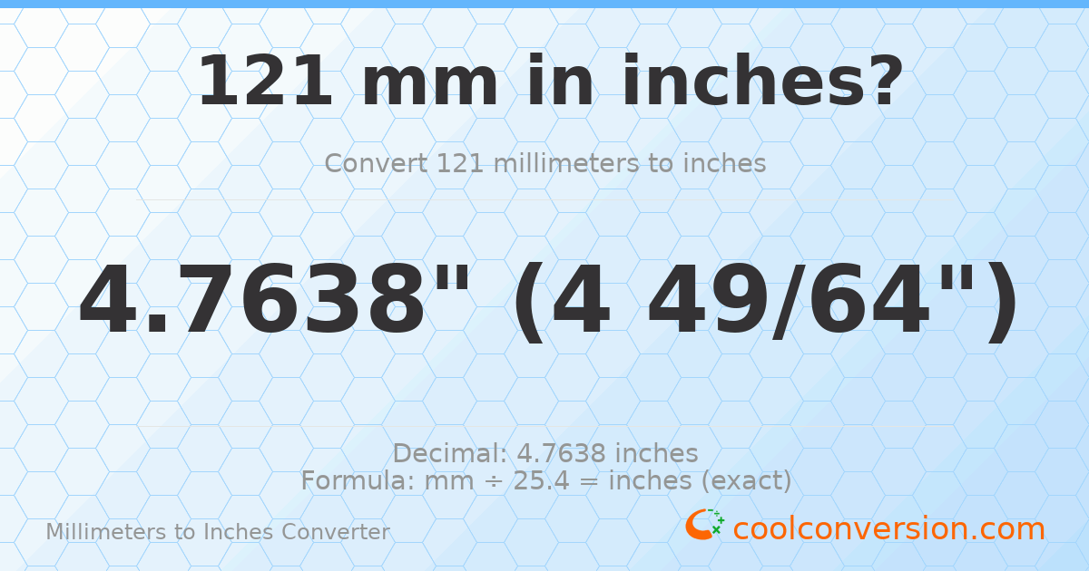 121 mm to inches — 4.7638"