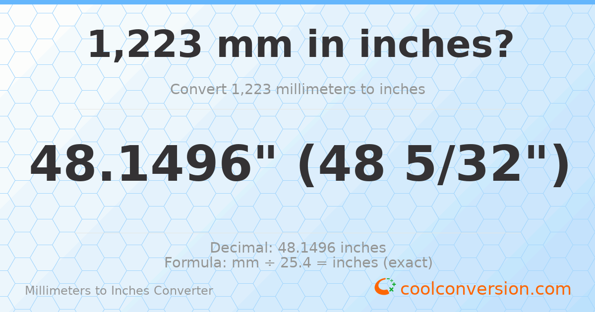 1223 mm to inches — 48.1496"