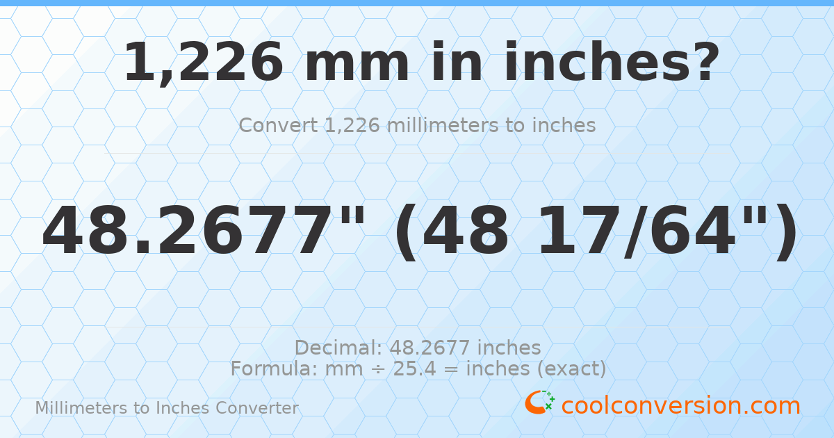 1226 mm to inches — 48.2677"