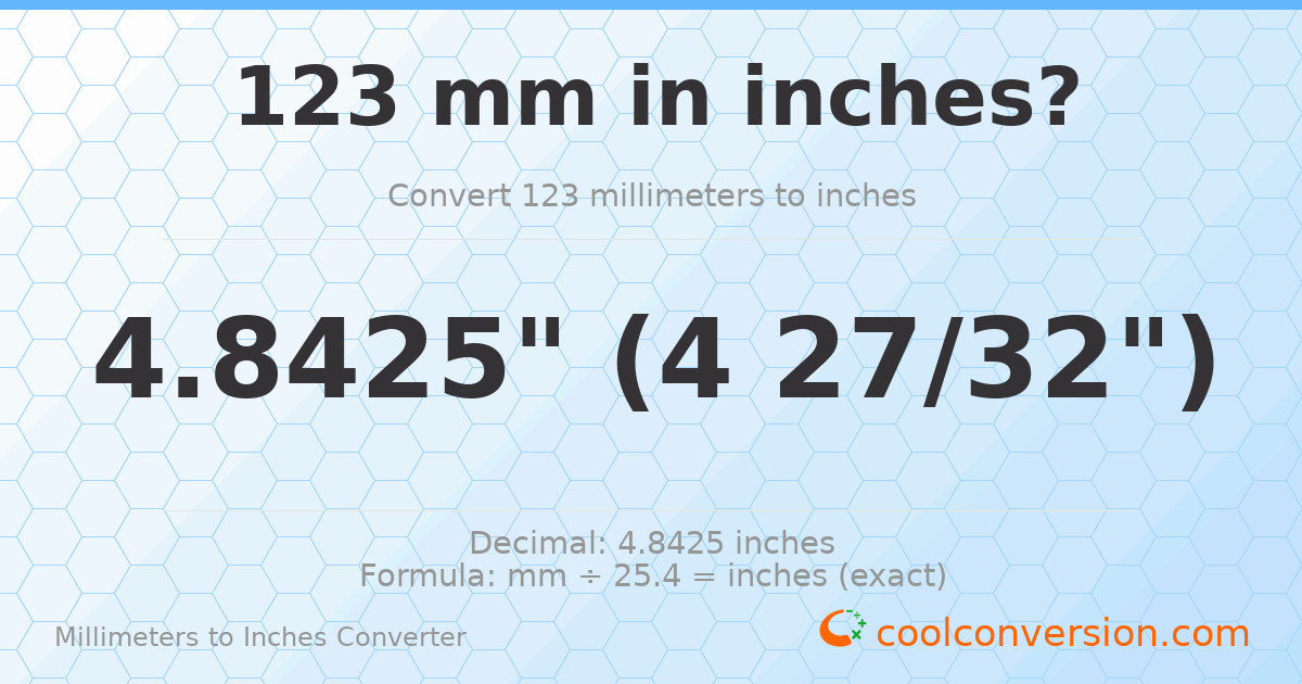 123 mm to inches — 4.8425"
