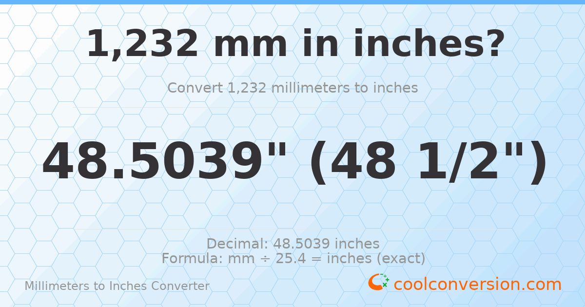 1232 mm to inches — 48.5039"