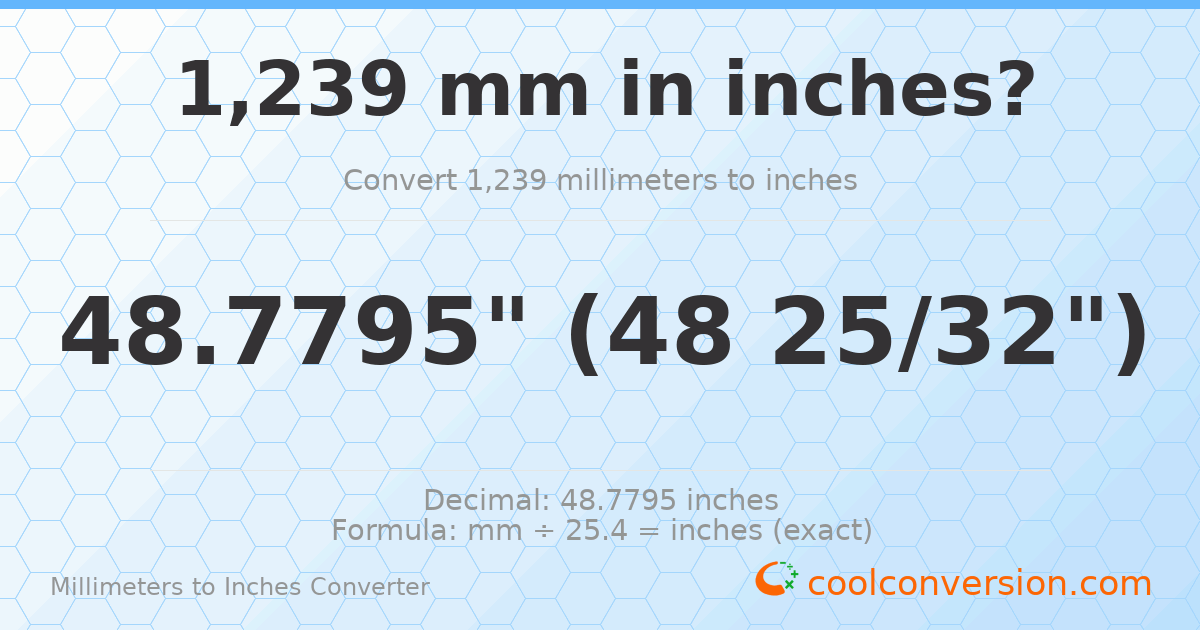 1239 mm to inches — 48.7795"
