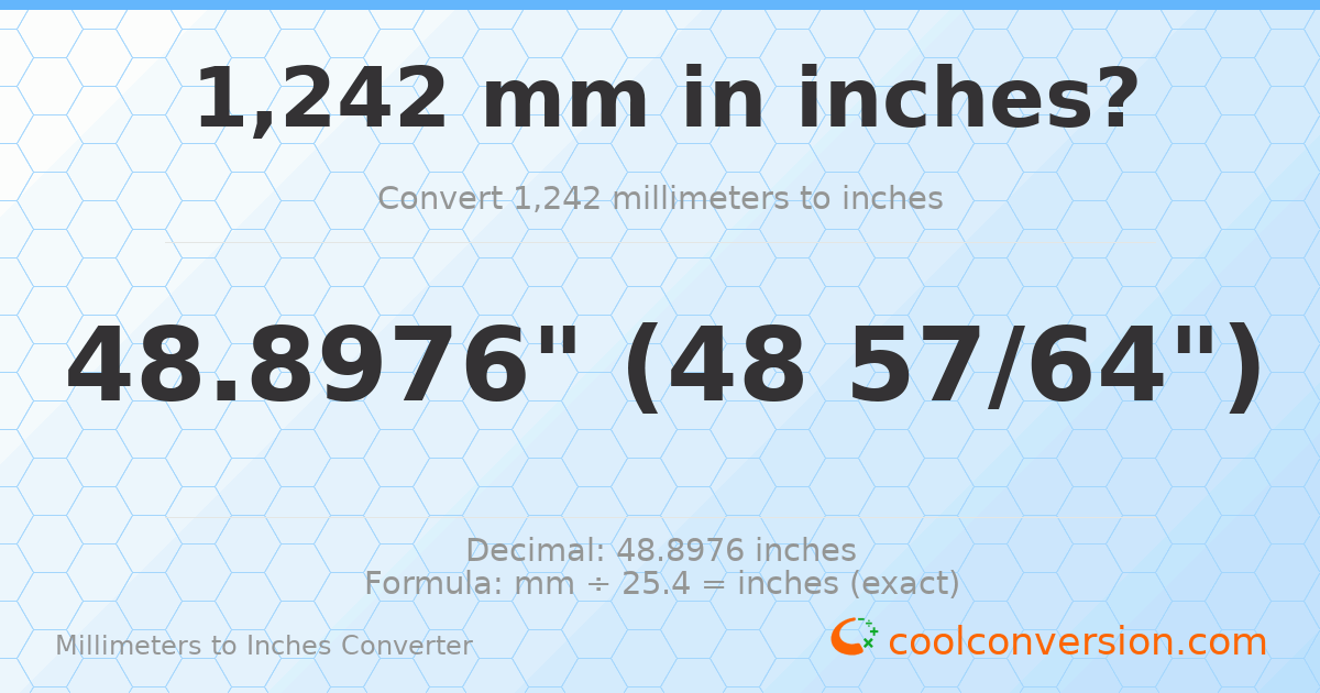 1242 mm to inches — 48.8976"