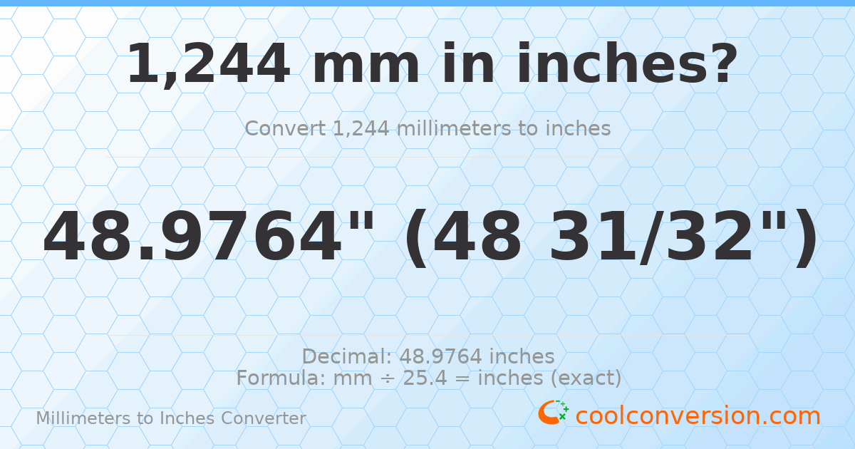 1244 mm to inches — 48.9764"