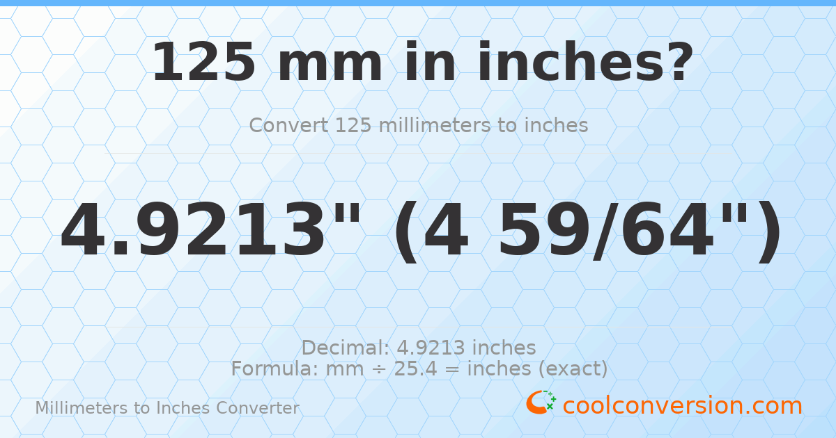 125 mm to inches — 4.9213"