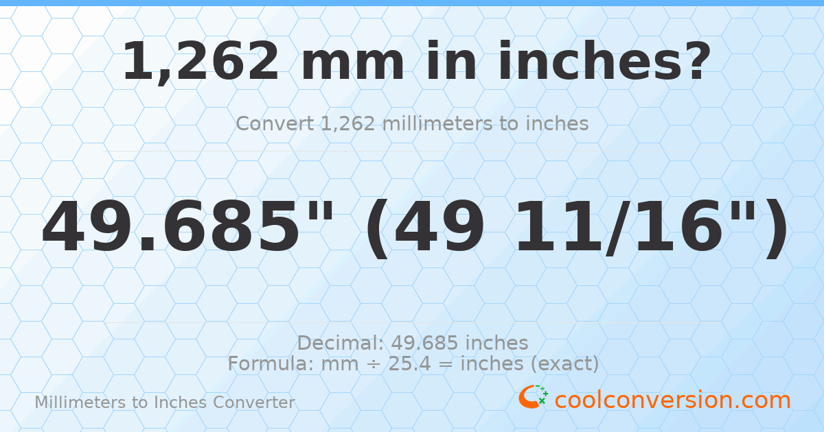 1262 mm to inches — 49.685"