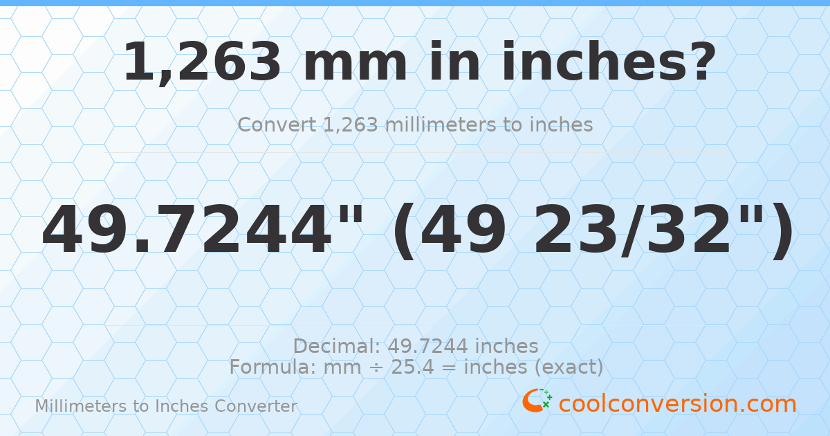 1263 mm to inches — 49.7244"