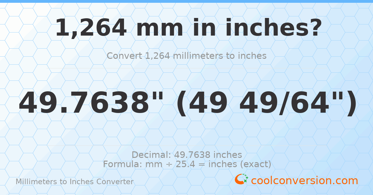 1264 mm to inches — 49.7638"