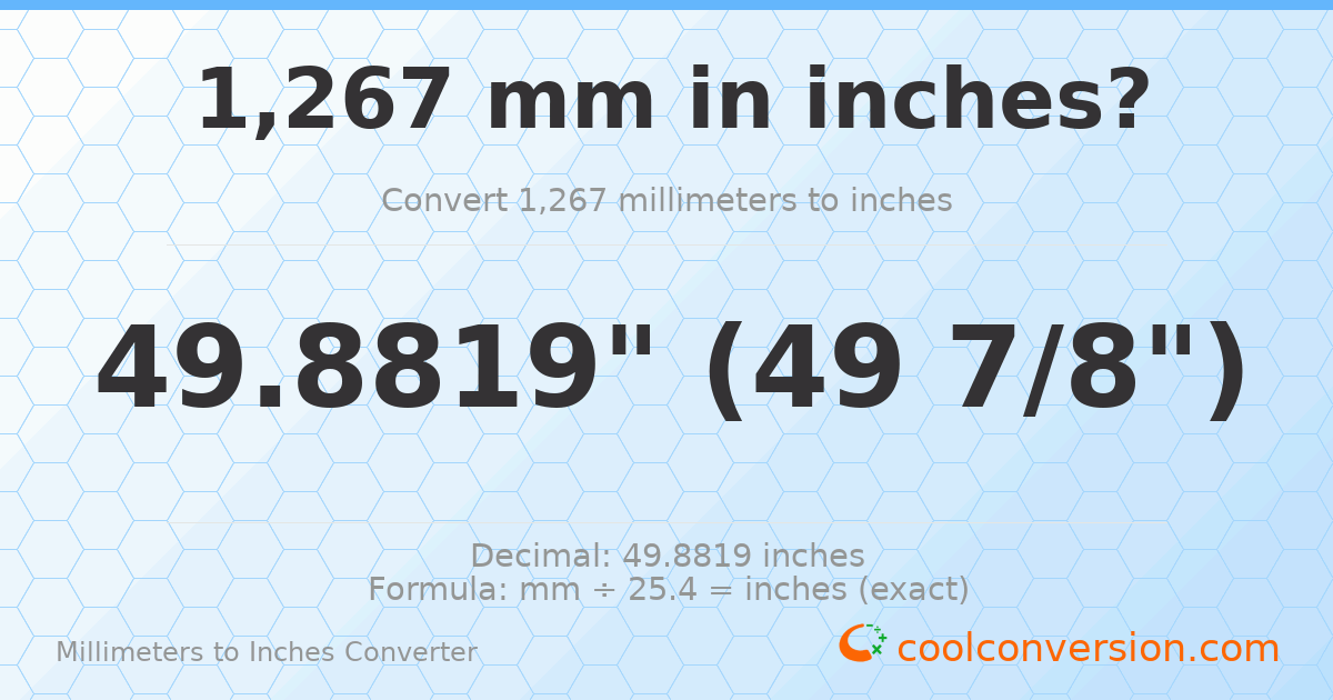 1267 mm to inches — 49.8819"