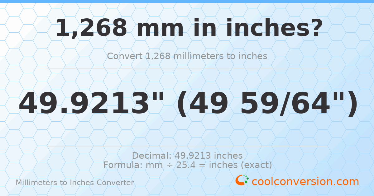 1268 mm to inches — 49.9213"