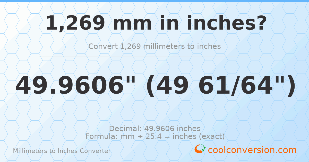 1269 mm to inches — 49.9606"