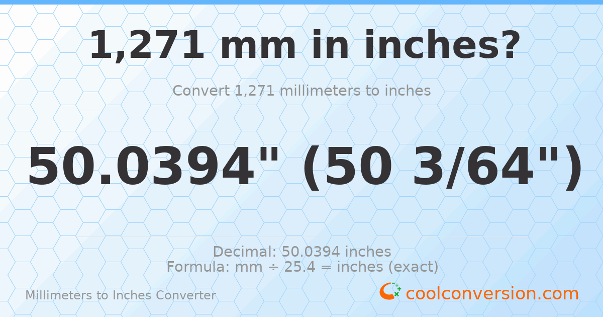 1271 mm to inches — 50.0394"