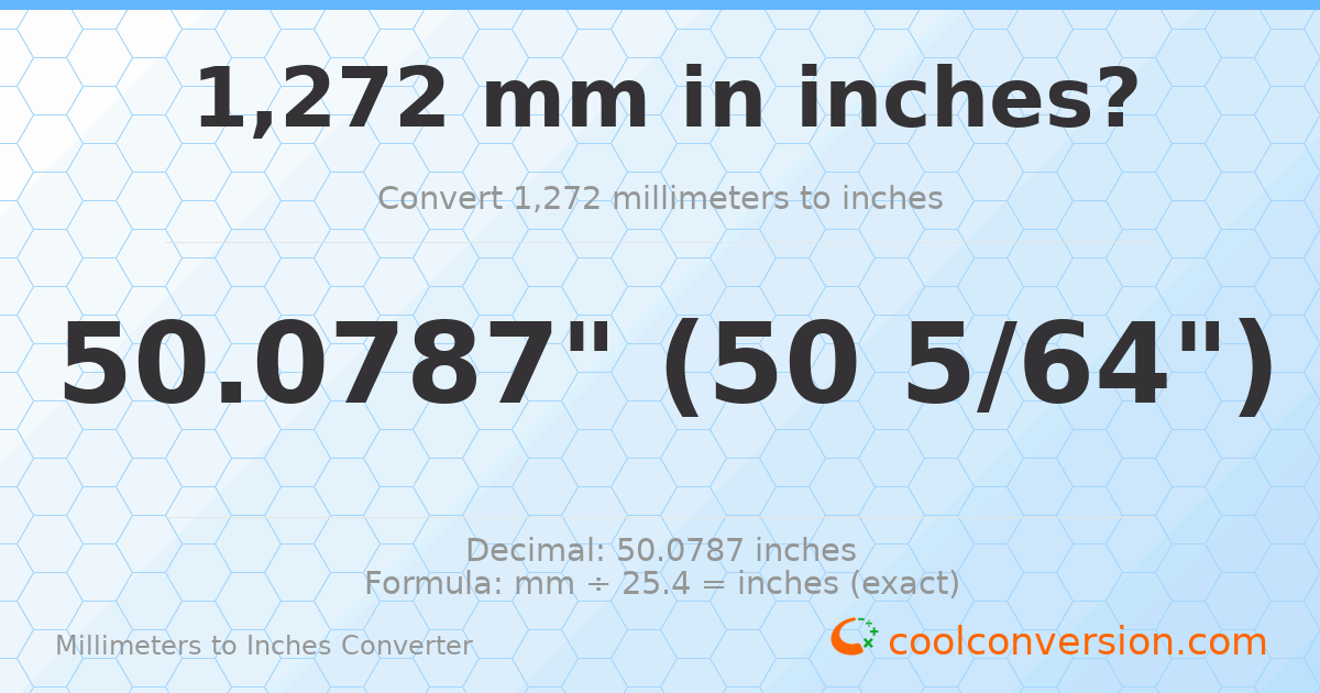 1272 mm to inches — 50.0787"