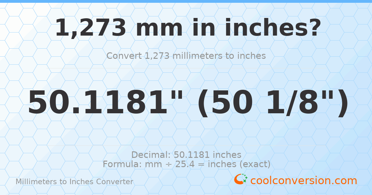 1273 mm to inches — 50.1181"