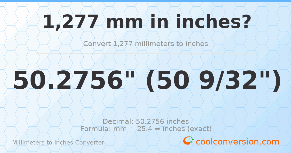 1277 mm to inches — 50.2756"