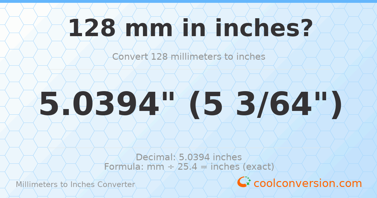 128 mm to inches — 5.0394"