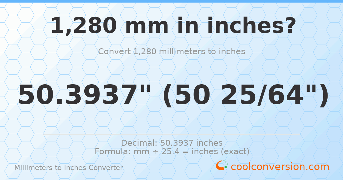 1280 mm to inches — 50.3937"