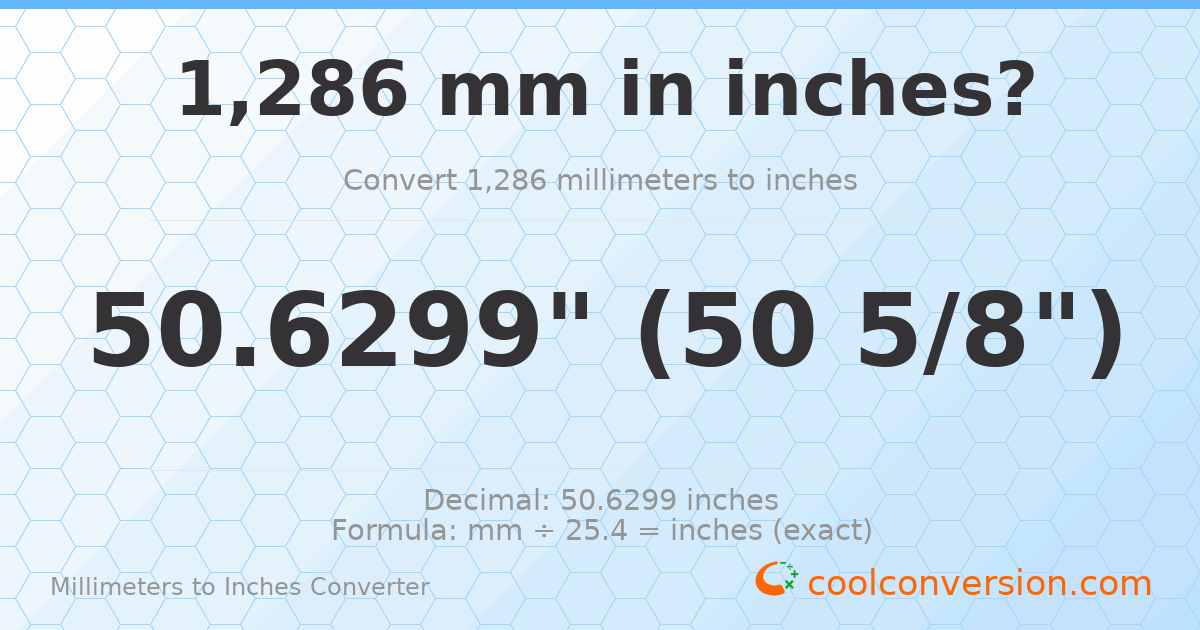1286 mm to inches — 50.6299"