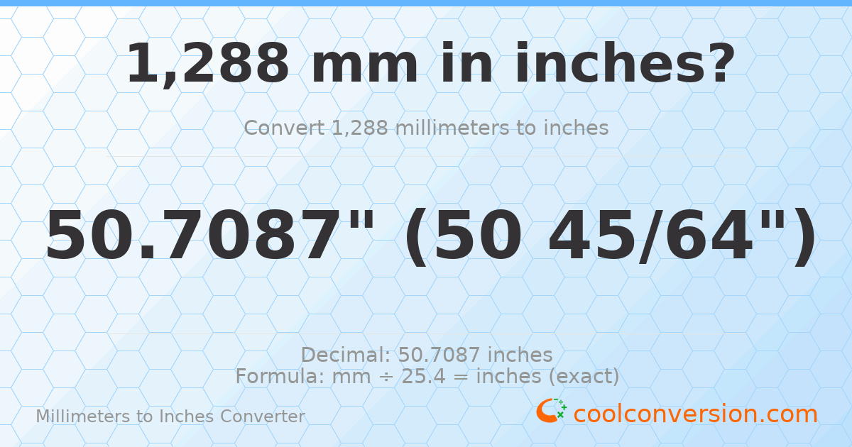 1288 mm to inches — 50.7087"
