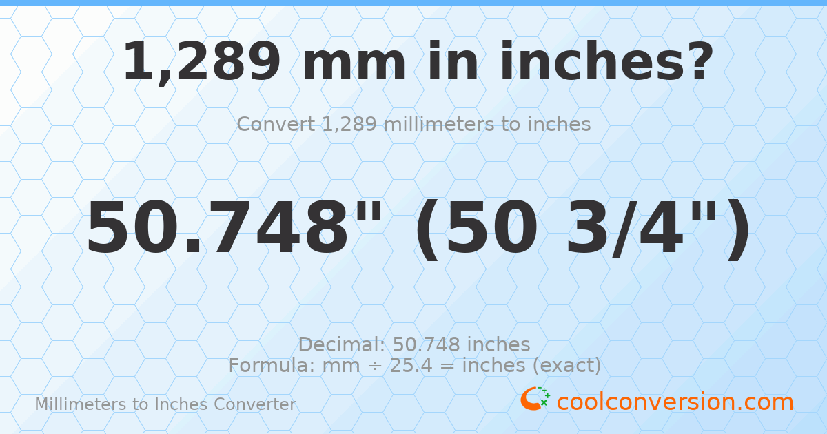 1289 mm to inches — 50.748"