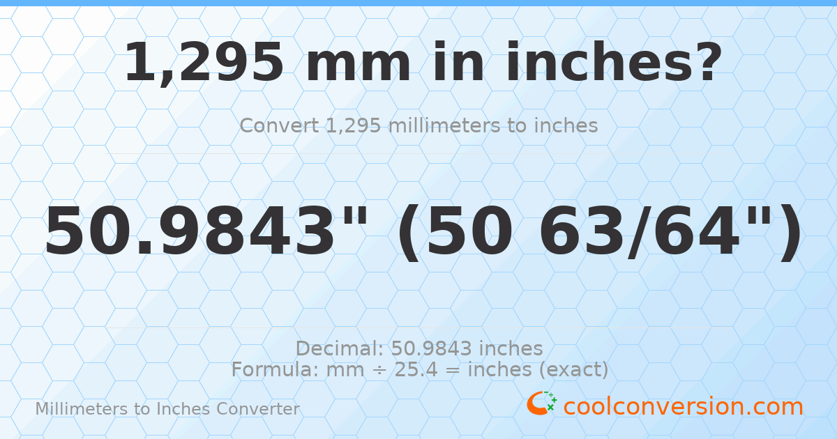 1295 mm to inches — 50.9843"