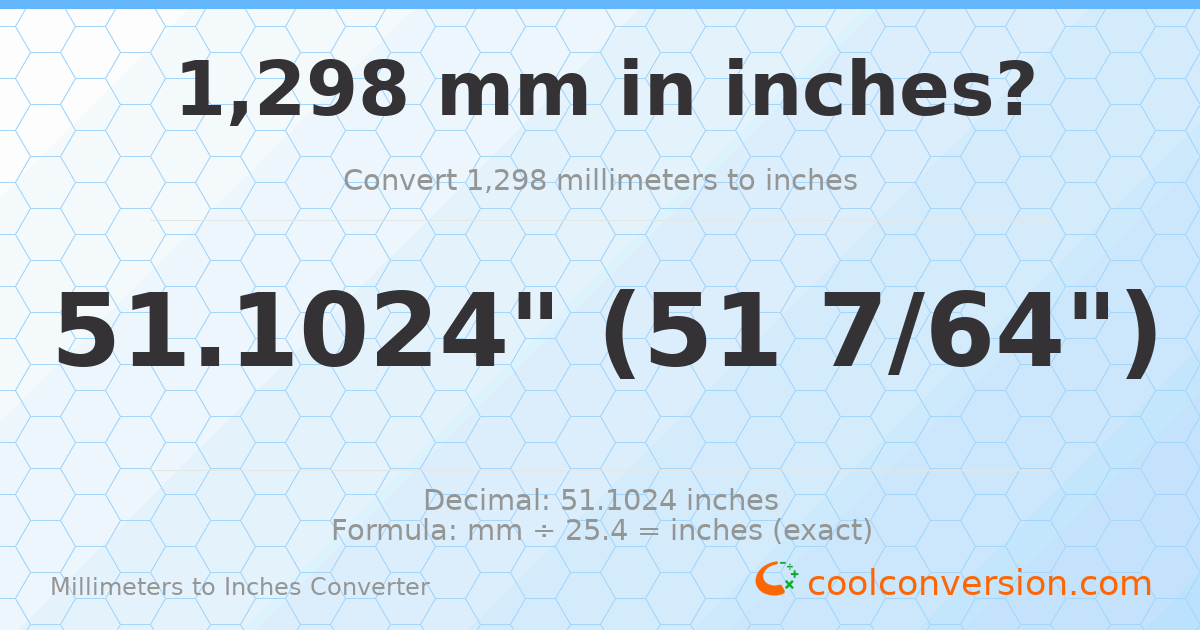 1298 mm to inches — 51.1024"