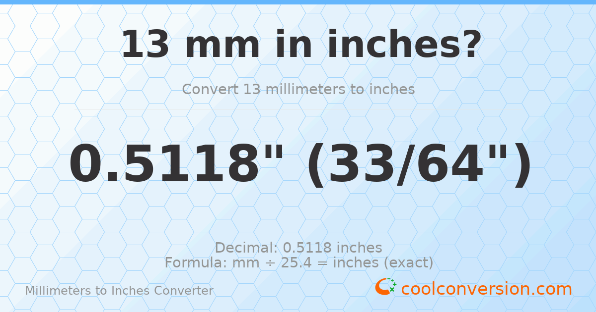 13 mm to inches — 0.5118"