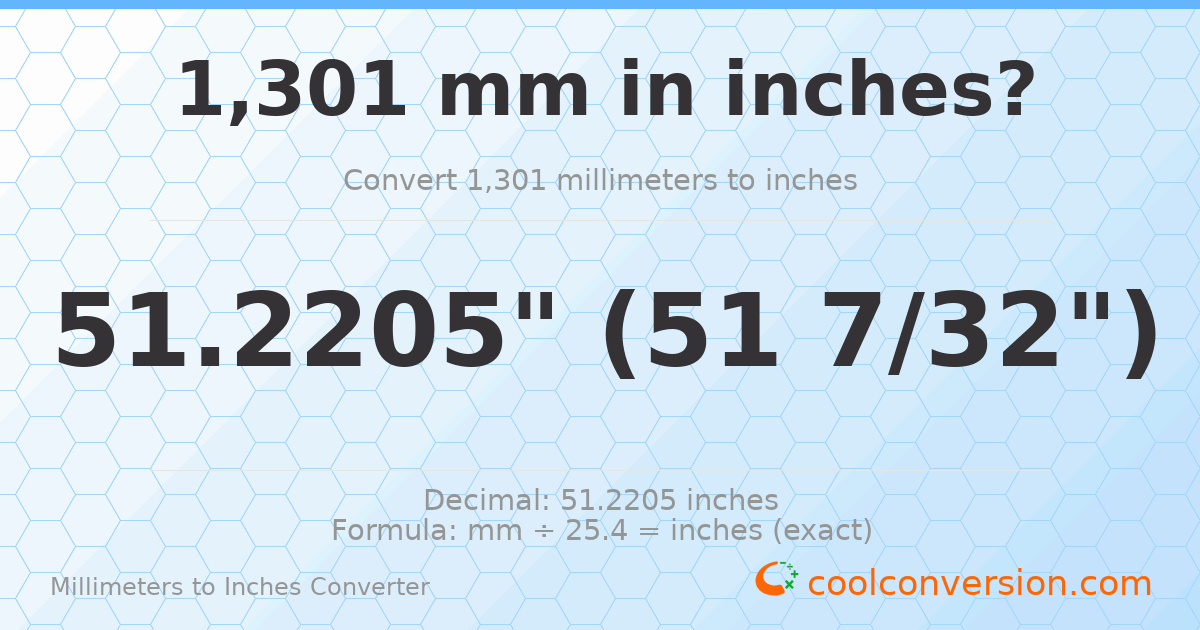 1301 mm to inches — 51.2205"