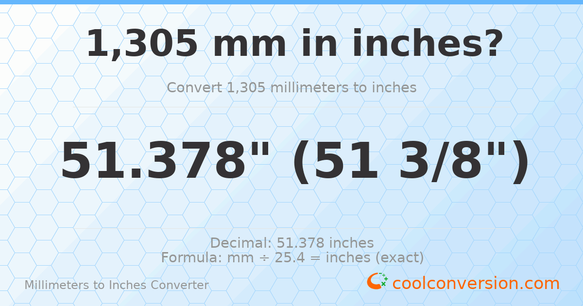 1305 mm to inches — 51.378"