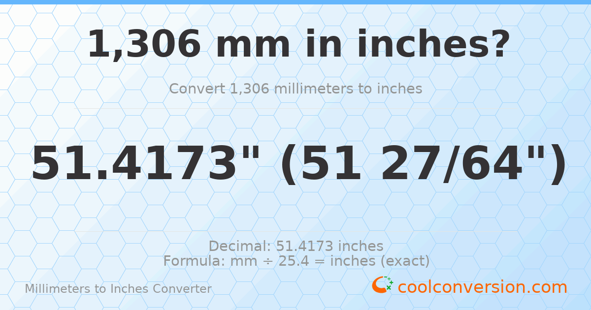1306 mm to inches — 51.4173"