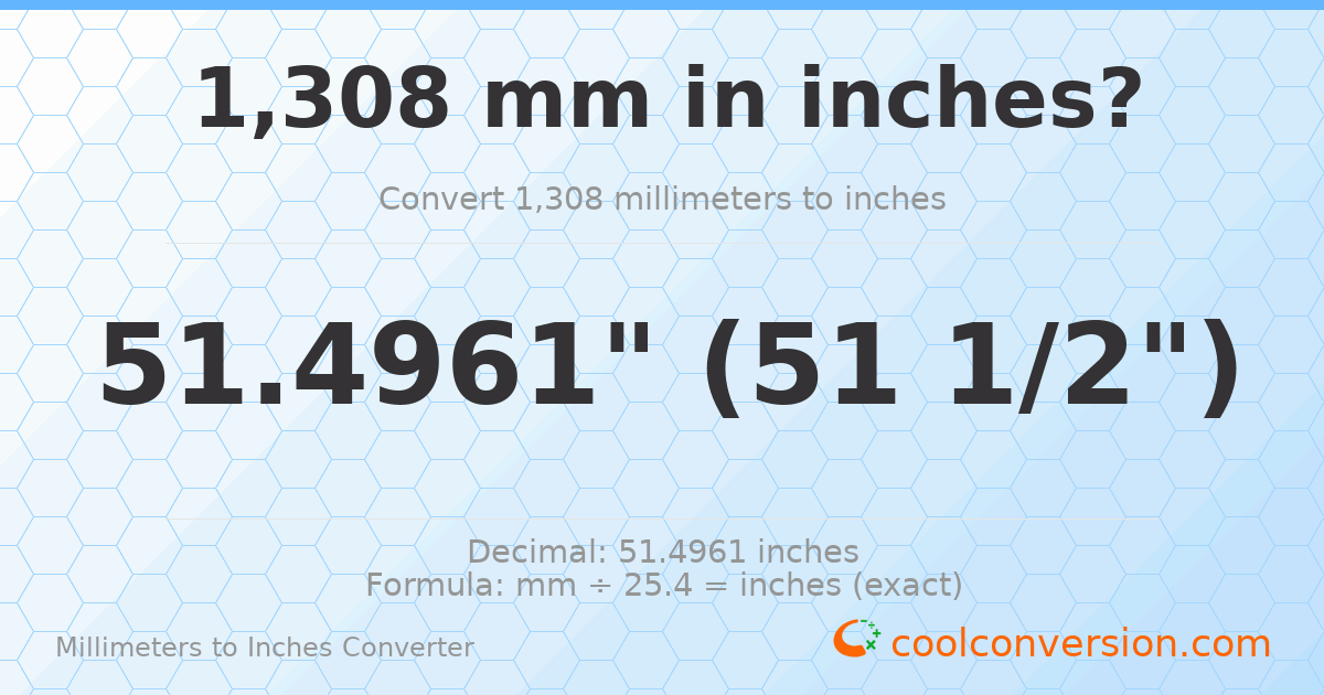 1308 mm to inches — 51.4961"