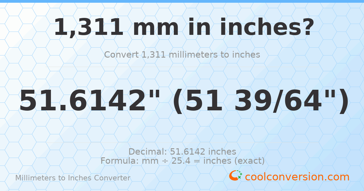 1311 mm to inches — 51.6142"