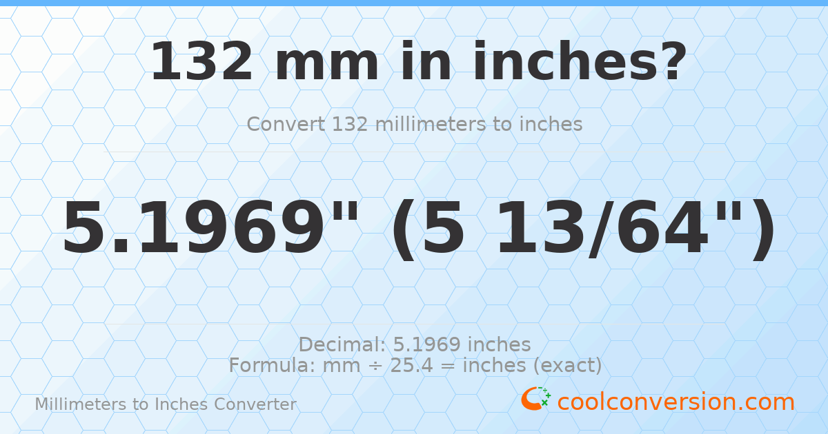 132 mm to inches — 5.1969"