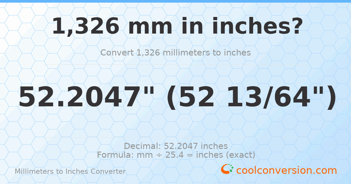 1326 mm to inches — 52.2047"