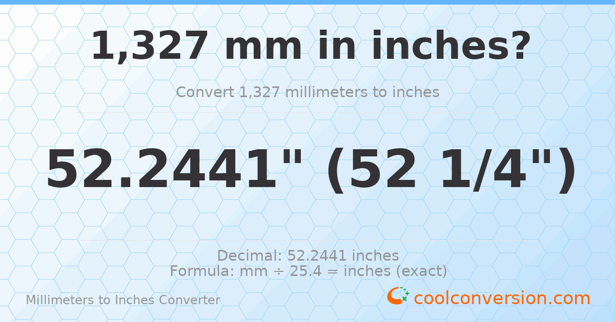 1327 mm to inches — 52.2441"