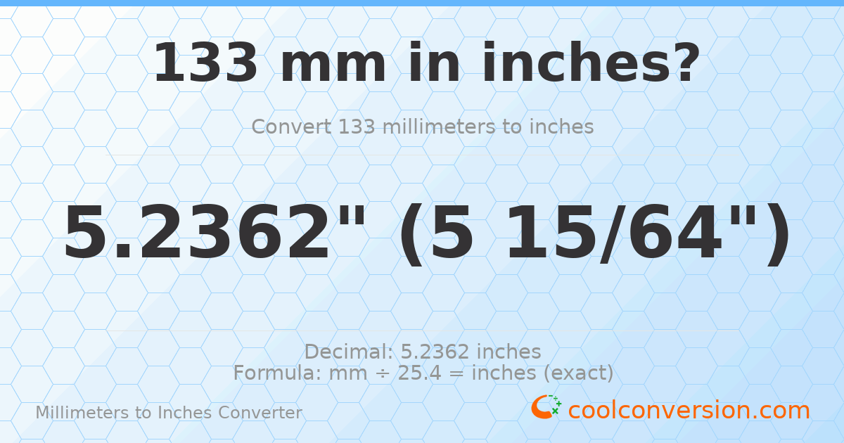 133 mm to inches — 5.2362"