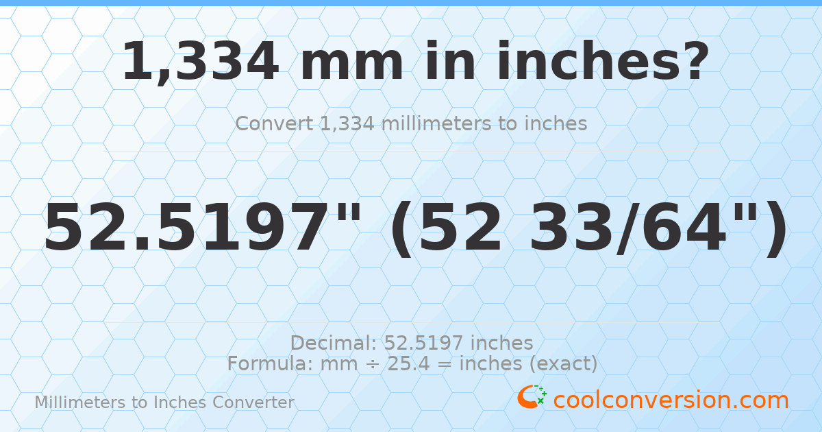 1334 mm to inches — 52.5197"
