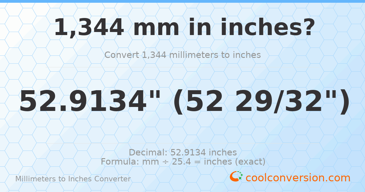 1344 mm to inches — 52.9134"