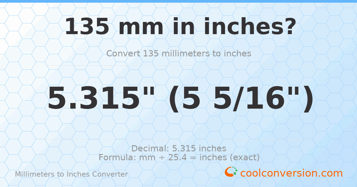 135 mm to inches — 5.315"