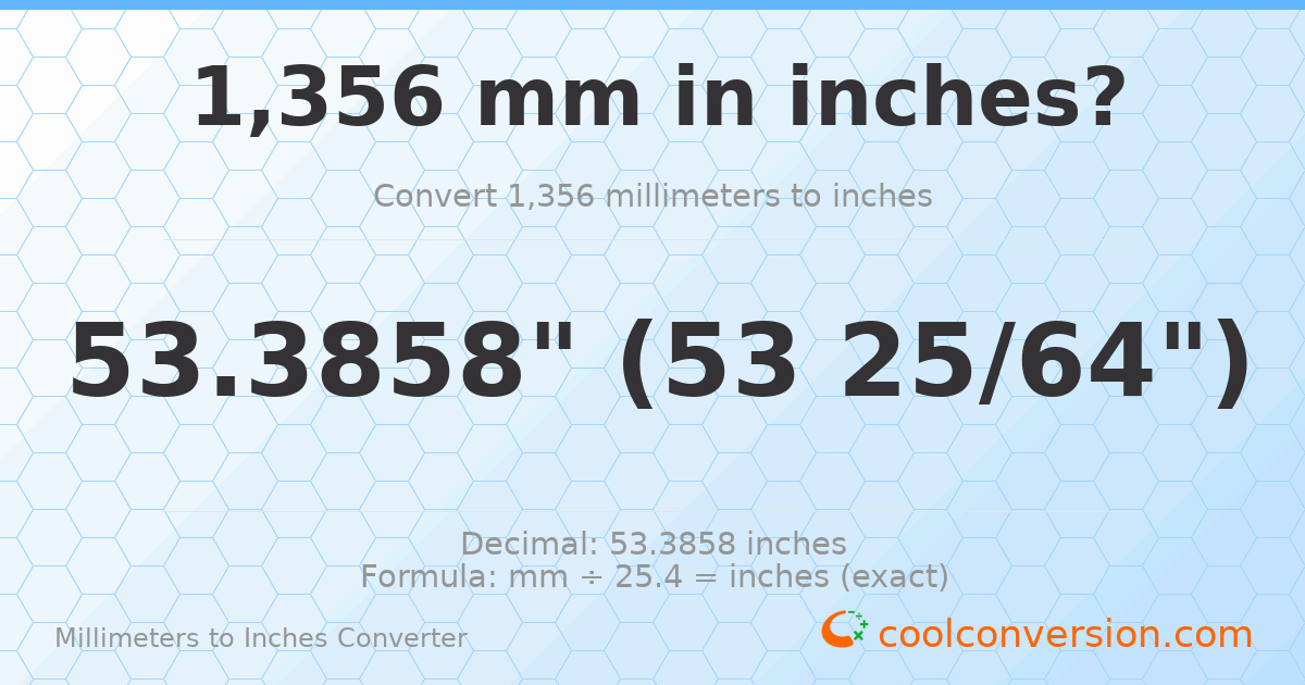 1356 mm to inches — 53.3858"