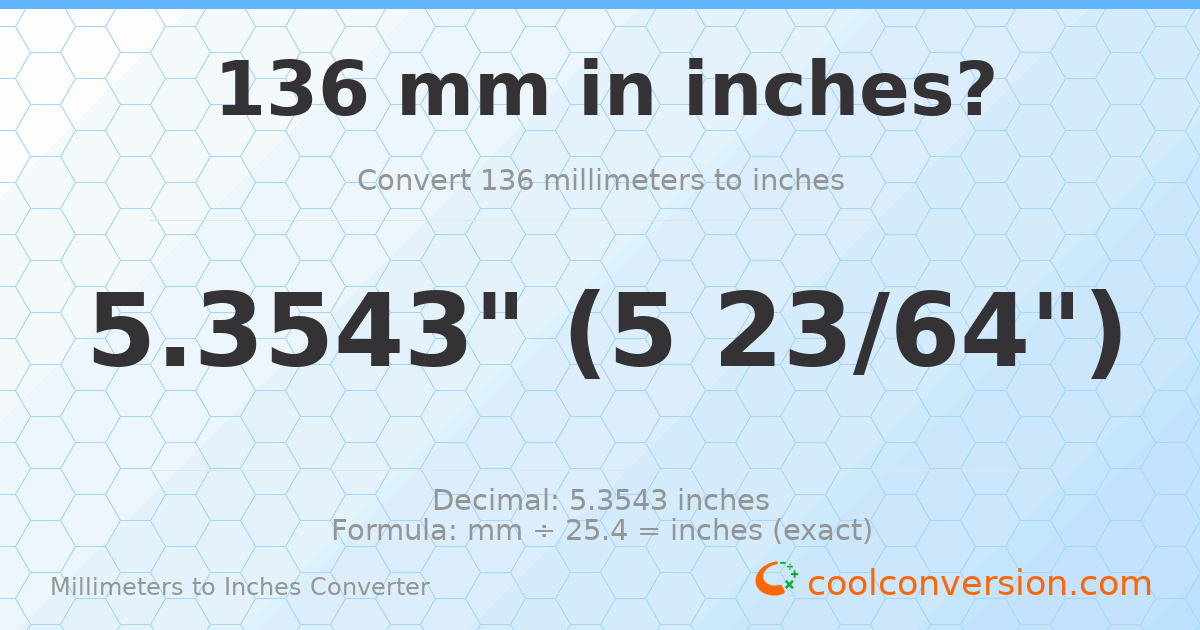 136 mm to inches — 5.3543"