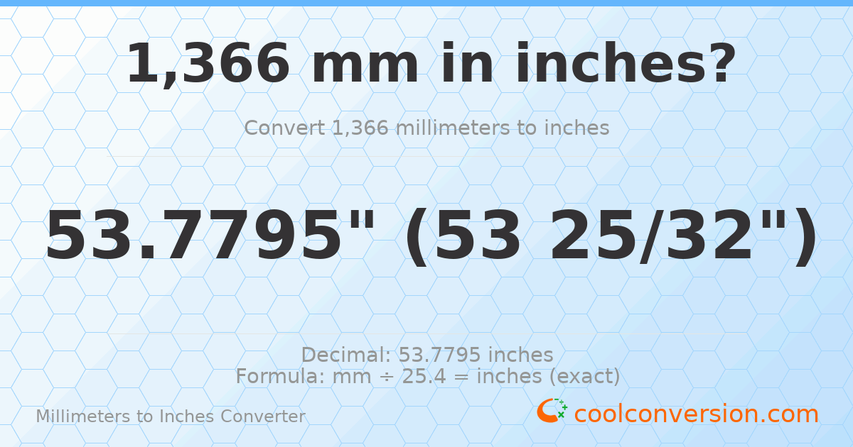 1366 mm to inches — 53.7795"