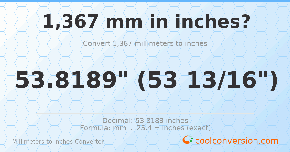 1367 mm to inches — 53.8189"