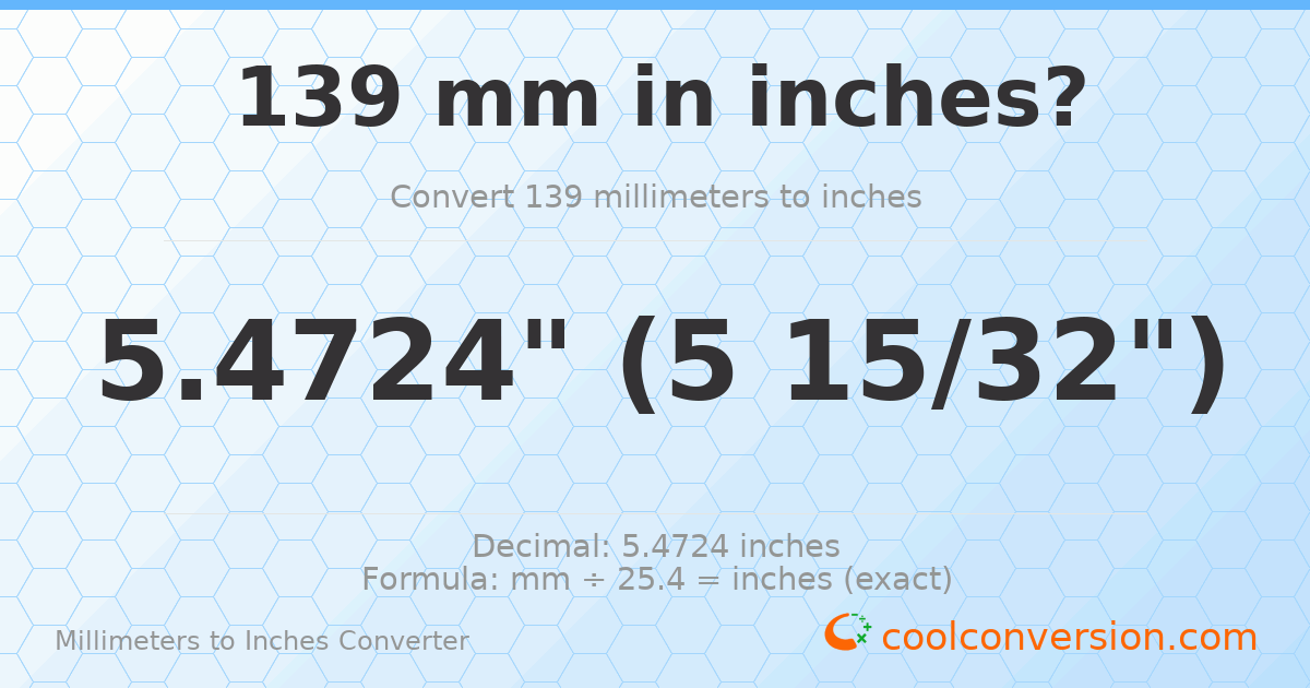 139 mm to inches — 5.4724"