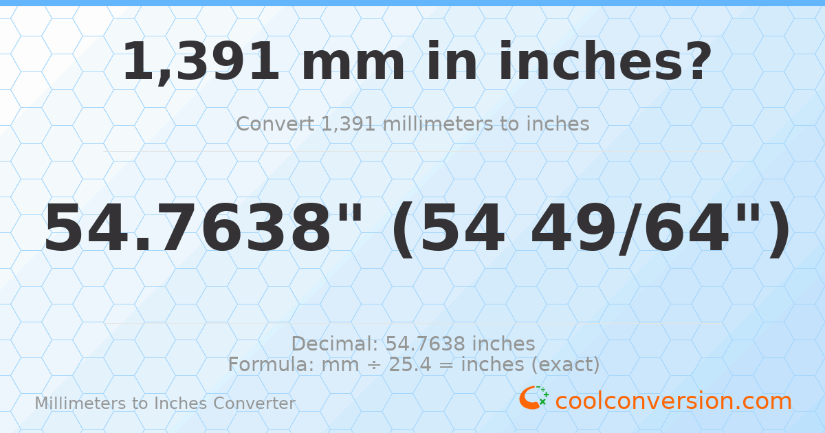 1391 mm to inches — 54.7638"