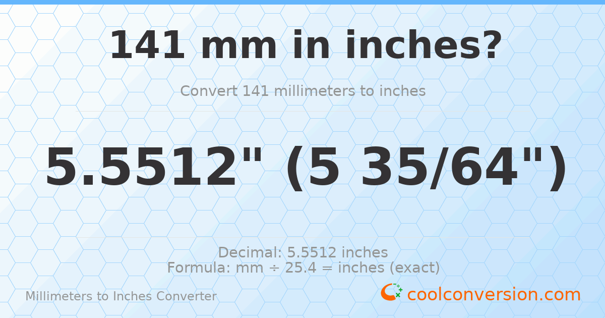 141 mm to inches — 5.5512"
